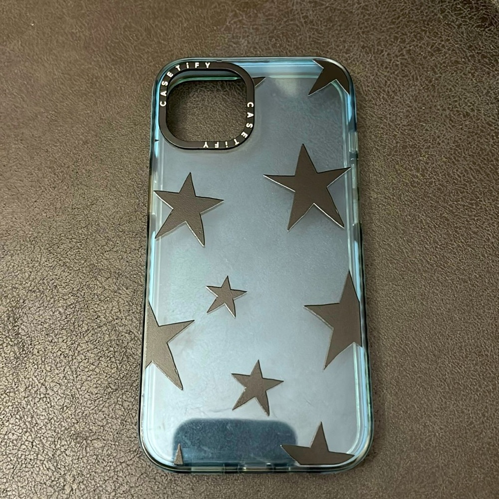 CASETiFY IPhone 13 case (6.6 ft drop protection)- stars black- clear blue